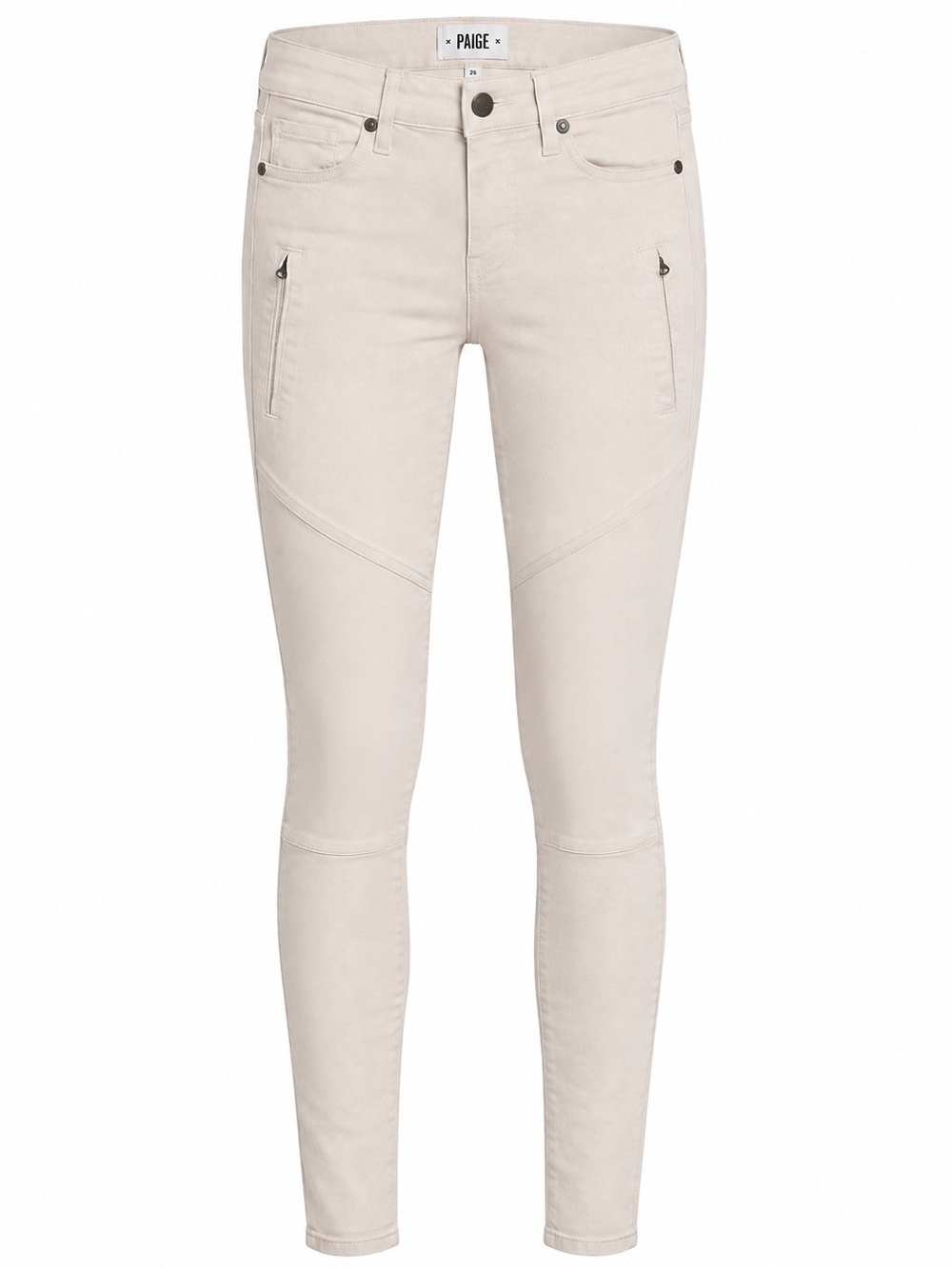 PAIGE Denim ‘Cassidy Zip’ Skinny Moto Jeans in “Sand Stone” Size 26